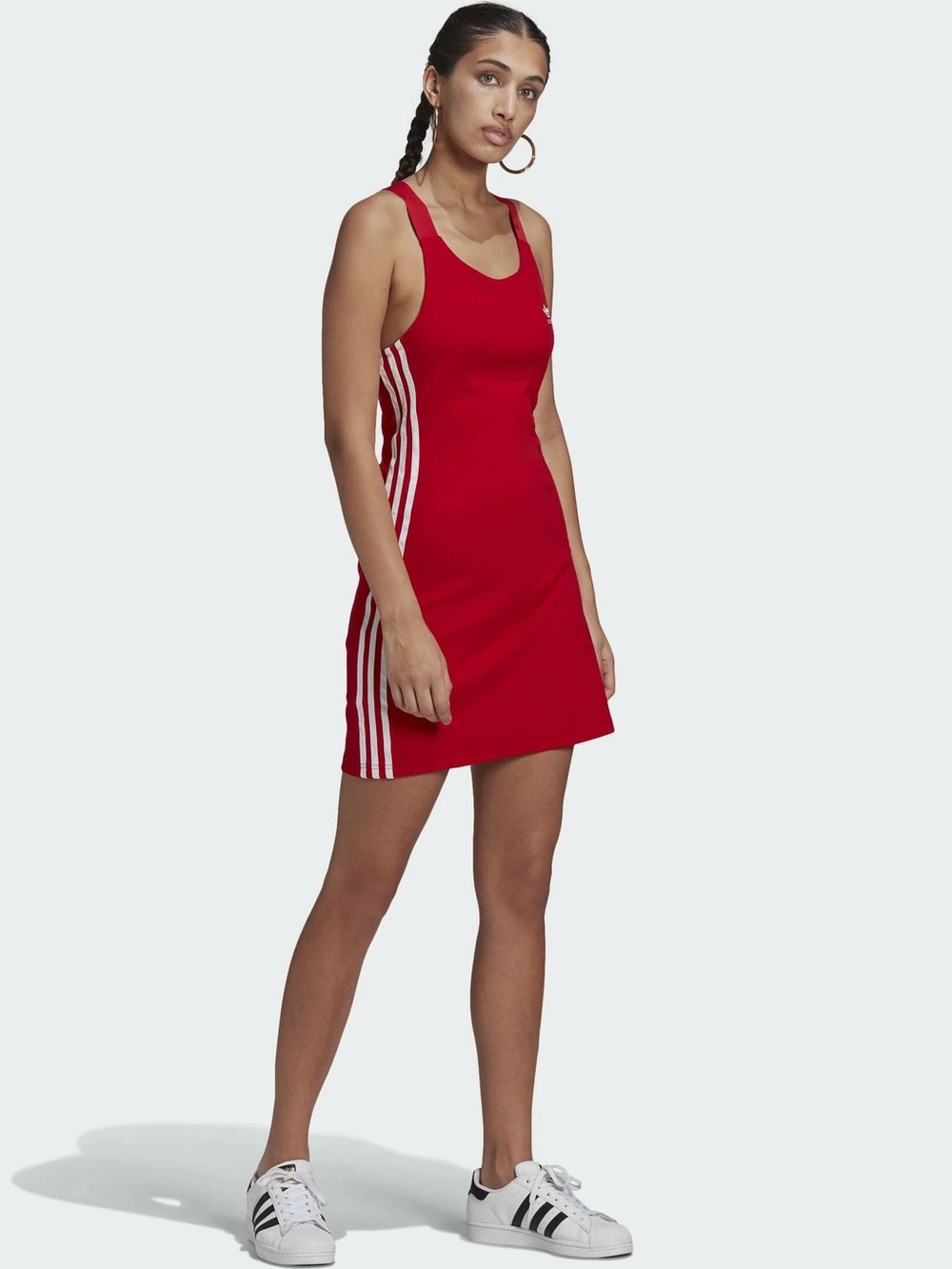 Adidas Originals Adicolor Racerback Red Dress with White Stripes Size Medium